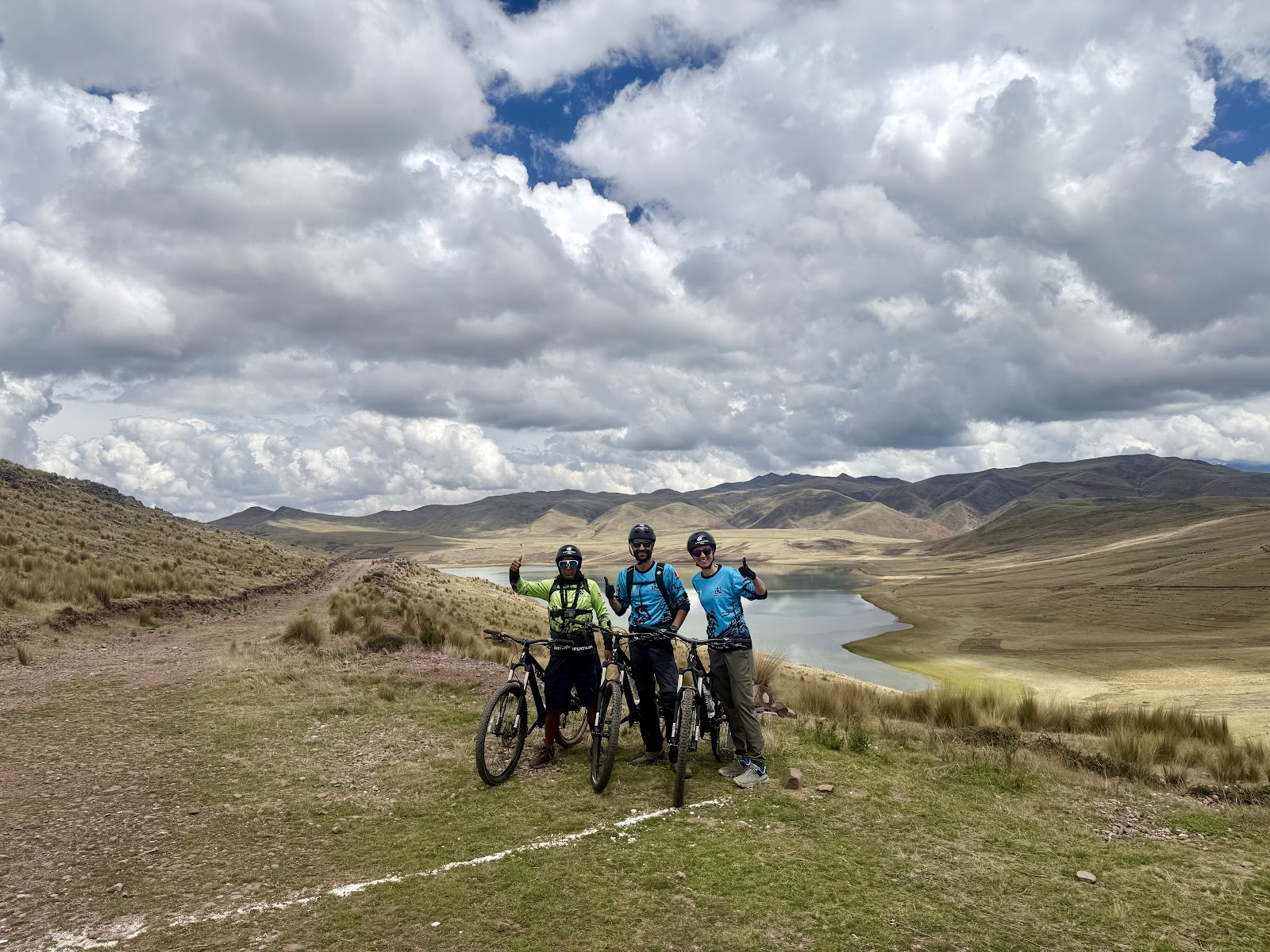 Riders above a lake
